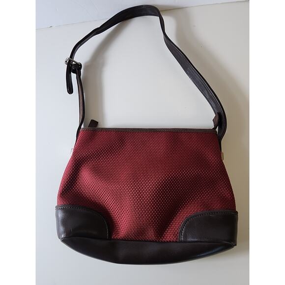 THE SAK Burgundy Fabric Brown Faux Leather Trim Shoulder Bag - Picture 2 of 5